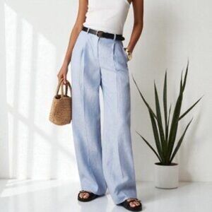 NWT! J.Crew women’s light blue Tall wide-leg Essential pant in linen.Size 2Tall